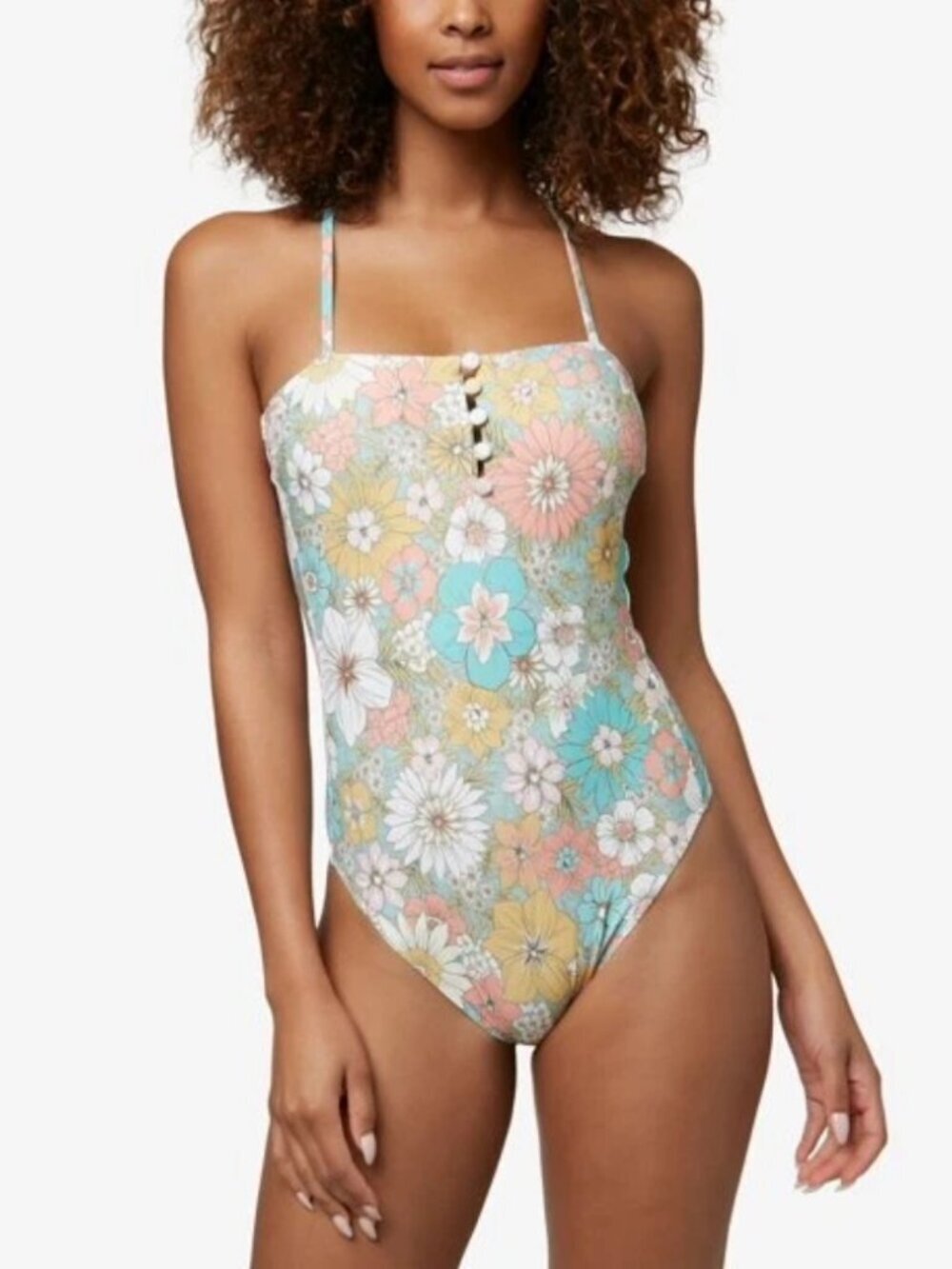 O'Neill Praia Wildflower Cheeky One Piece Swimsuit Backless Swim Beach Sz L NWT